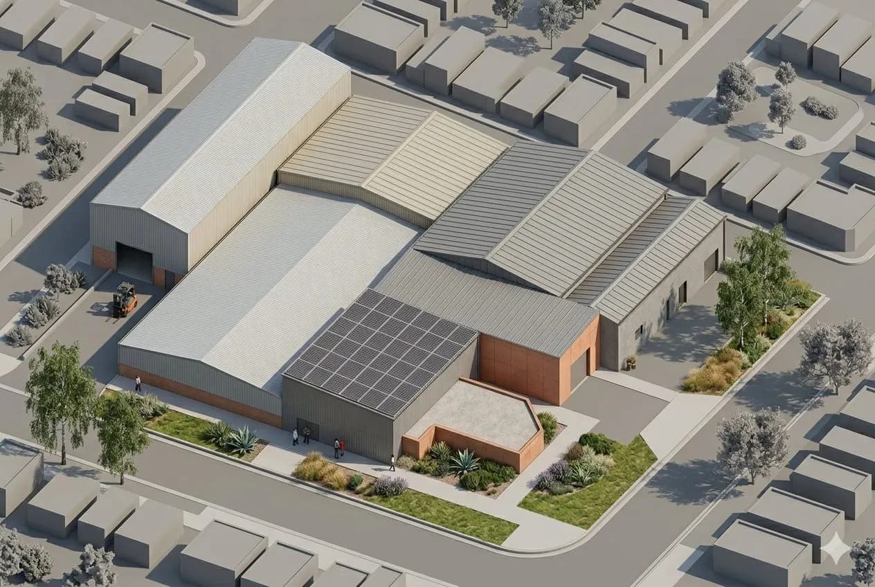 Expansión Galpones ADITMAQ - render del proyecto en desarrollo